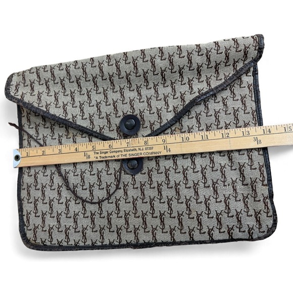 Vintage Yves Saint Laurent YSL Monogram Canvas Pouch Portfolio Clutch Brown - Picture 14 of 14